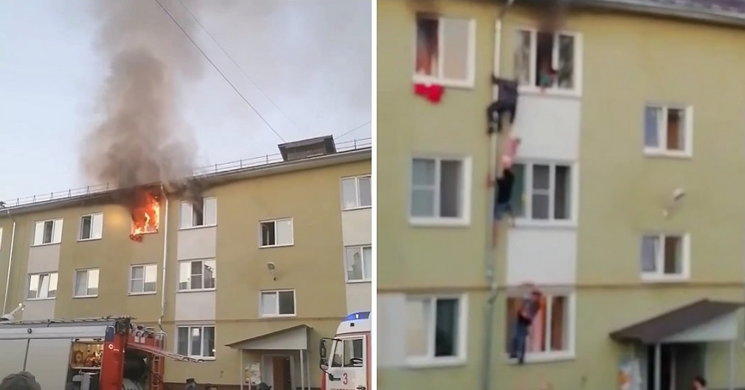 Спасение детей запертых родителями в горящей квартире в Костроме сняли на видео