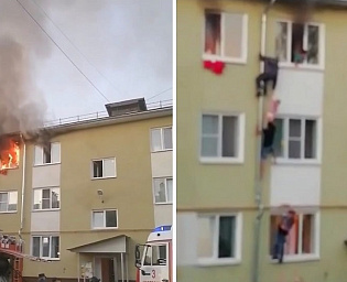  Спасение детей запертых родителями в горящей квартире в Костроме сняли на видео